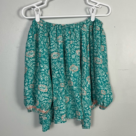 Natalie Martin 100% silk off the shoulder top size medium blue/white/pink - Picture 1 of 6